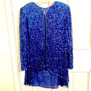 Sapphire Blue Beaded Evening Long jacket Sz L